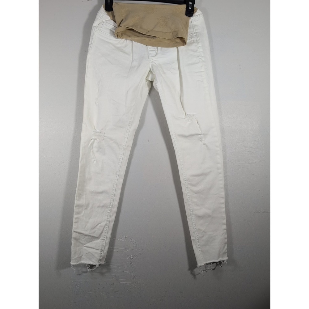 Jessica‎ Simpson Maternity Jeans White Size XS Skinny Distressed Tapered